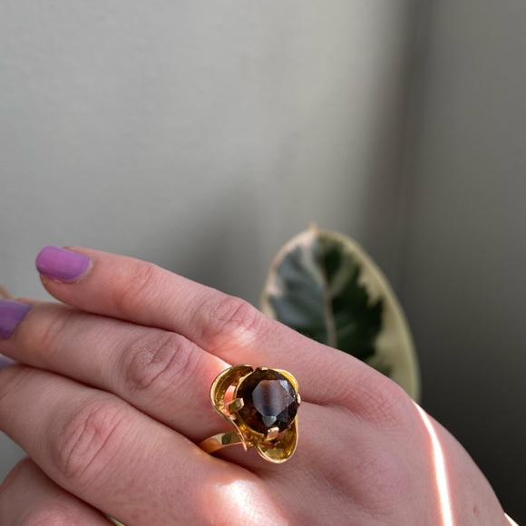 Stunning 14k Gold Large Smoky Quartz Ring - Picture 6 of 14